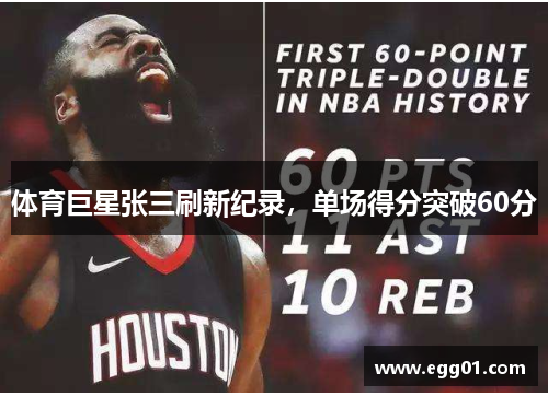 体育巨星张三刷新纪录，单场得分突破60分